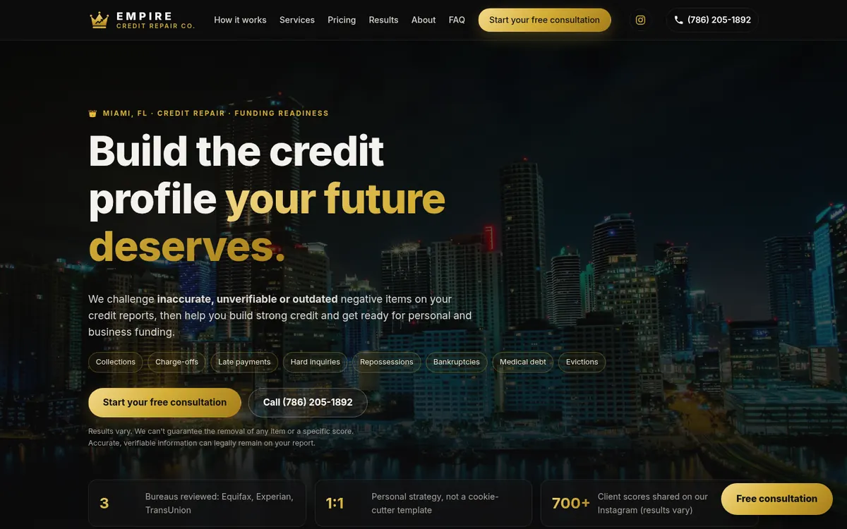 Empire Credit Repair Co. website, desktop view