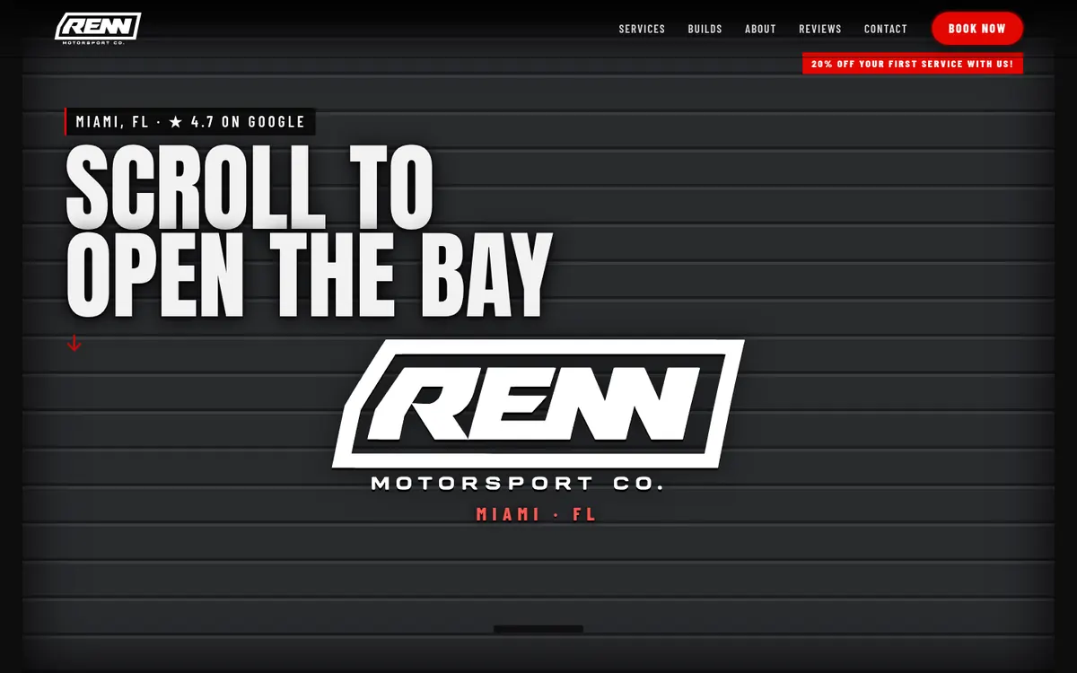 Renn Motorsport Co. website, desktop view