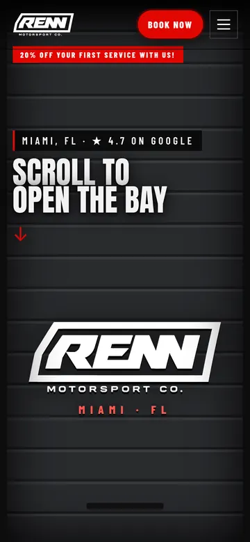 Renn Motorsport Co. website, mobile view